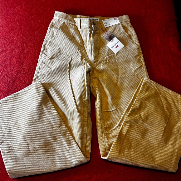 Ines de la Fressange Uniqlo colab light yellow corduroy wide leg baggy pants NWT - Picture 2 of 9